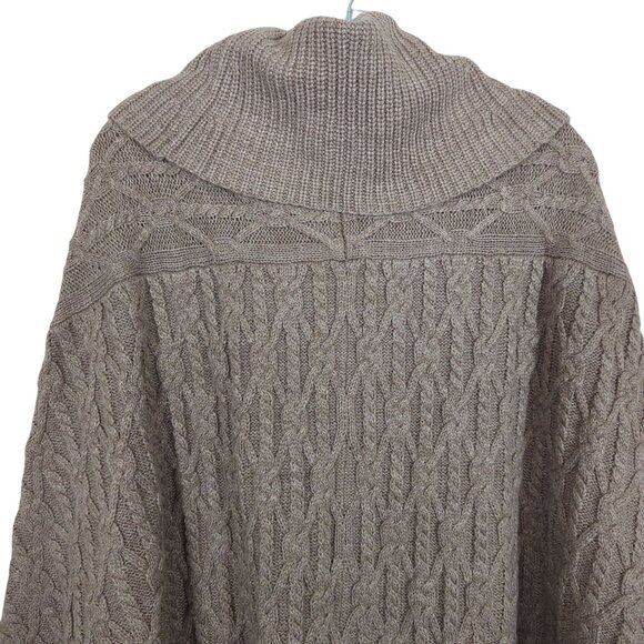 Design History Women’s Poncho Tan Sweater Large Cowl Neck Cable Knit Pullover - Picture 7 of 10